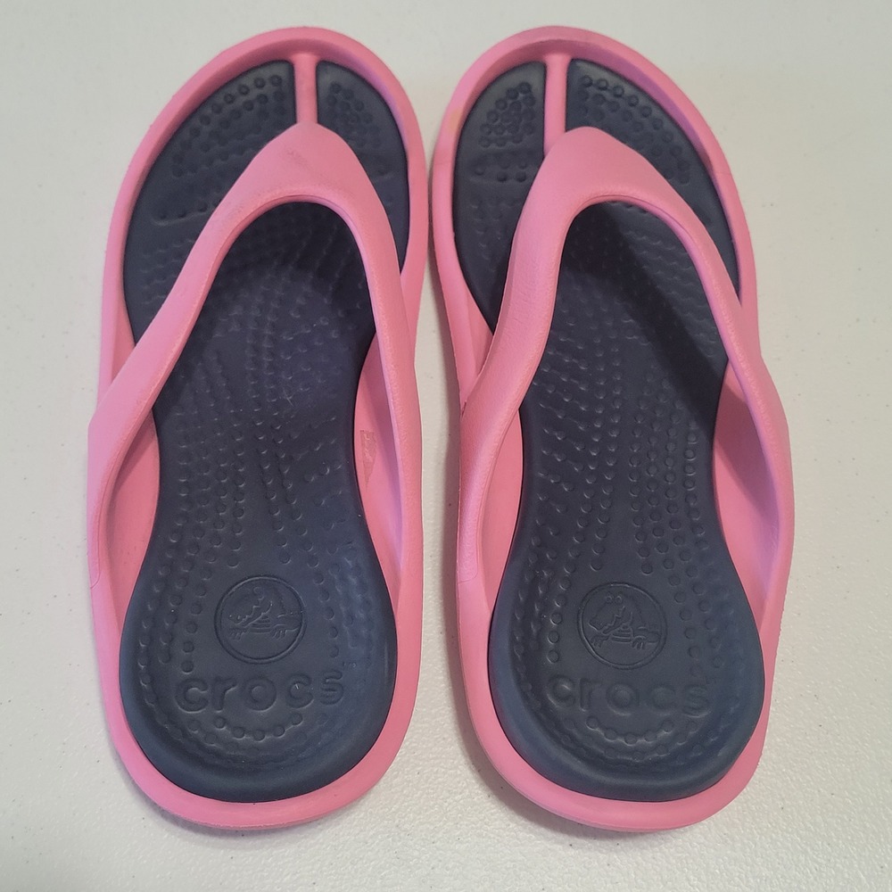 Crocs Athens Flip Flops Pink Navy Blue Women 8 Men 6 Thong Sandals - Picture 3 of 8
